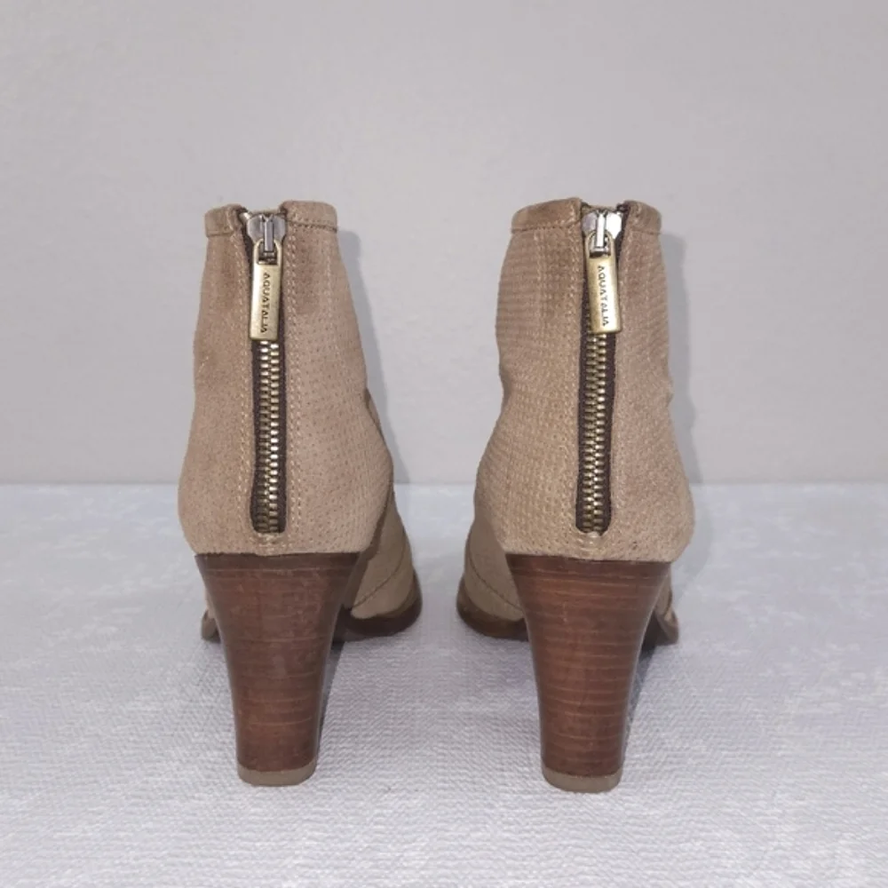 AQUATALIA Faris Perforated Suede Booties US 7 Heeled Ankle Boots